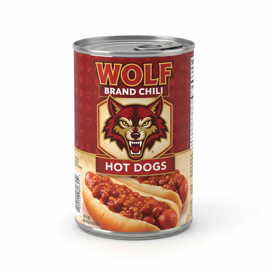 Wolfchili Hot Dogs Can